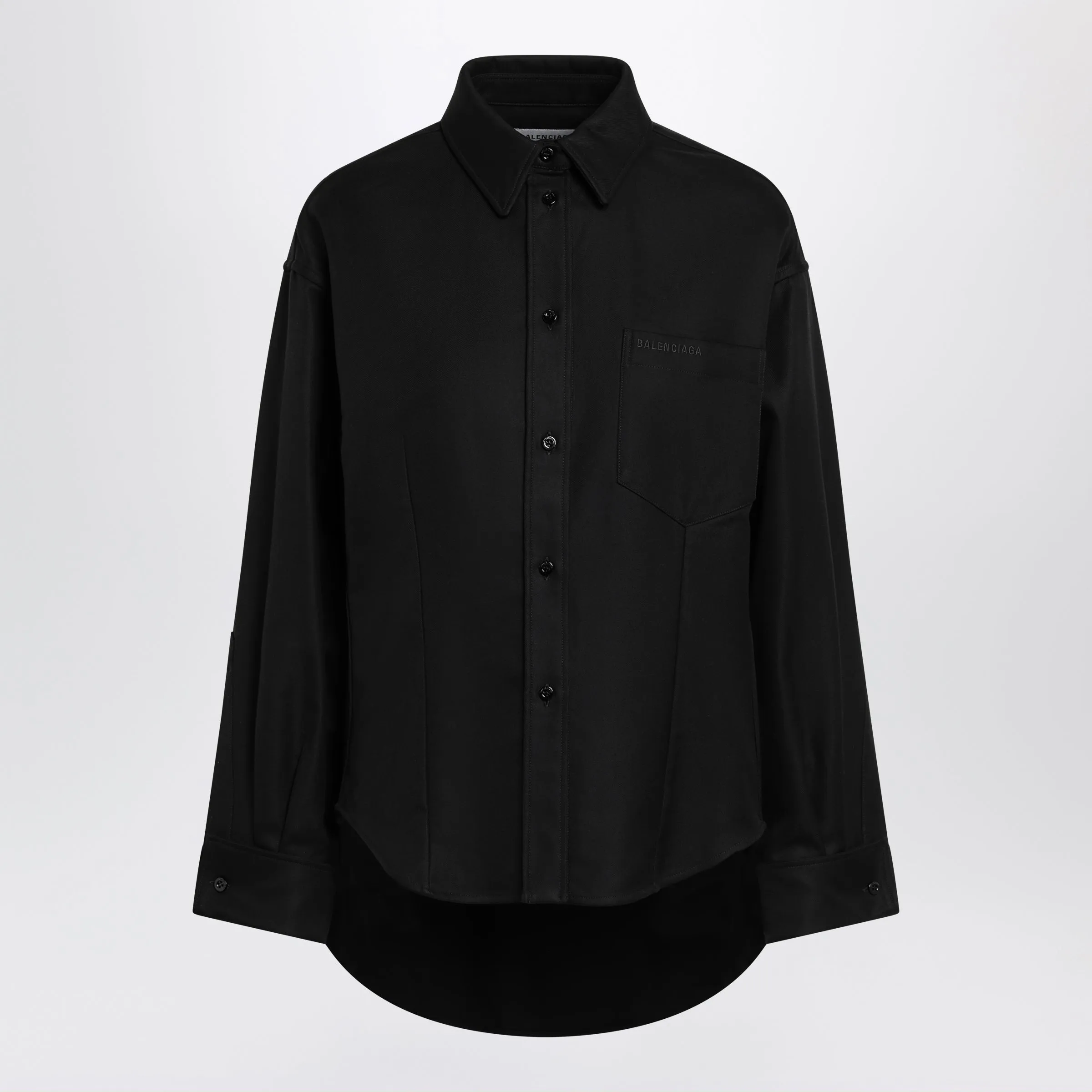 Classic Cocoon Shirt In Double Cotton, Black sold by Wanan Luxury