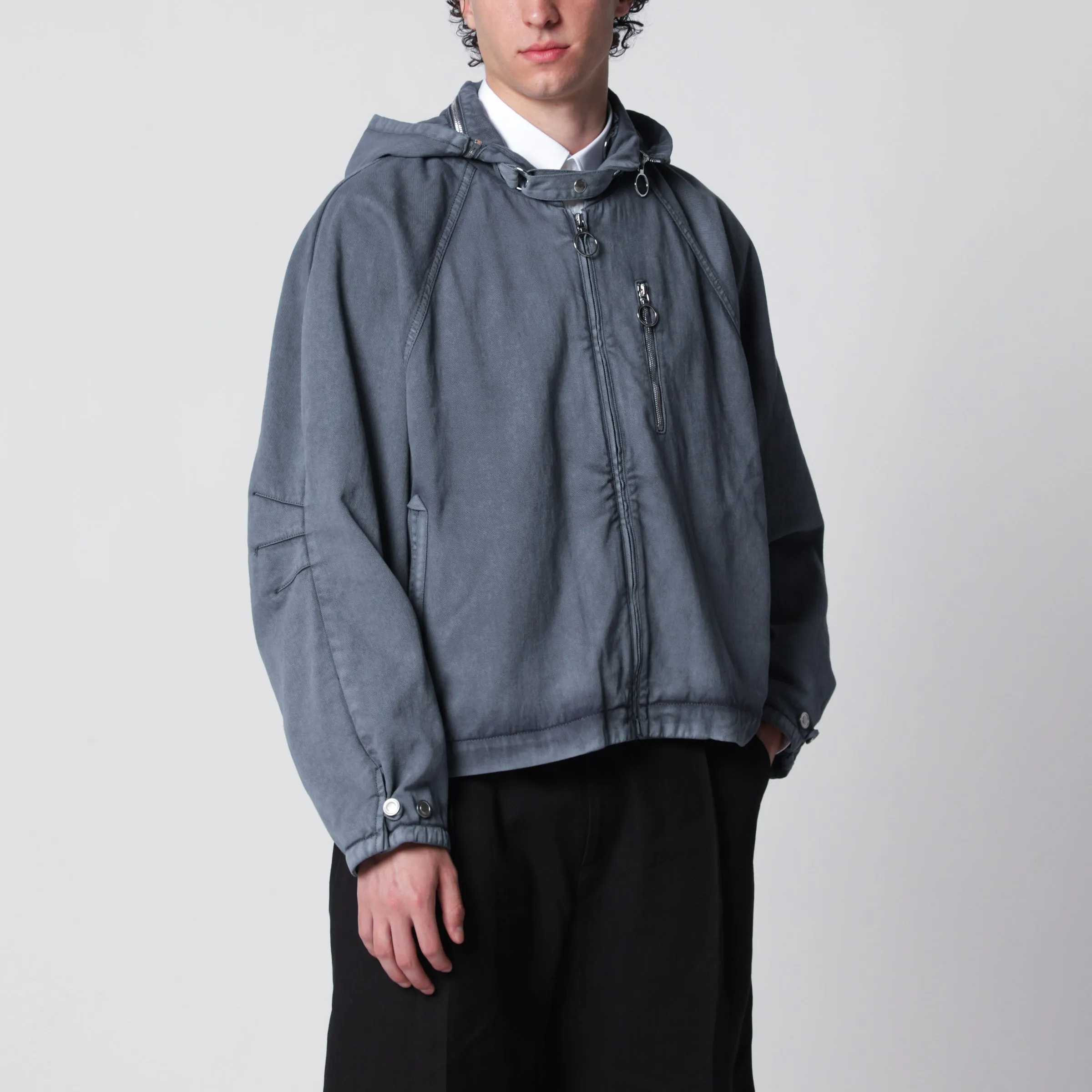 Charcoal Grey Zip-Up Jacket In Cotton sold by Wanan Luxury