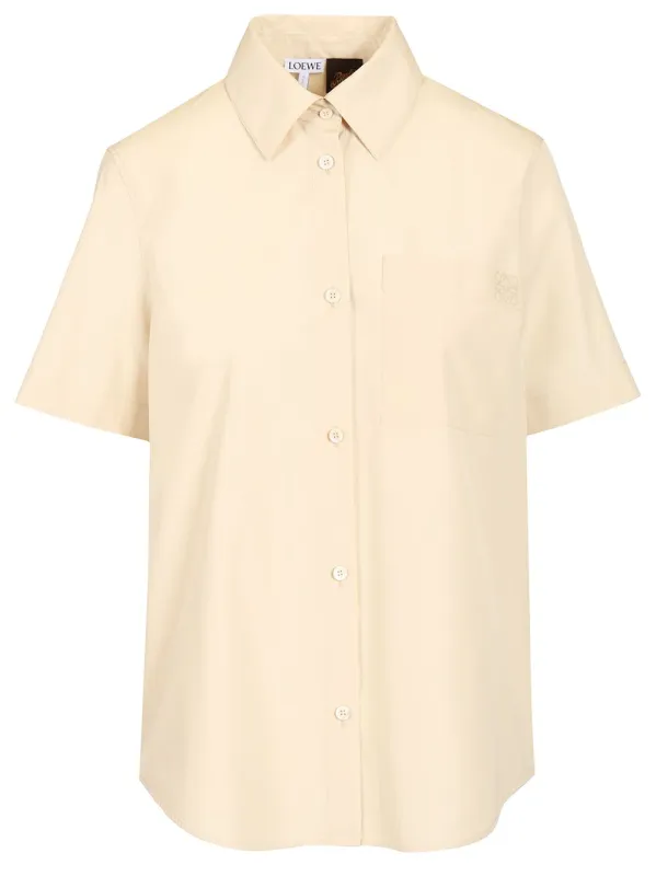 Short-Sleeved Cotton Shirt Shirts Beige made by Loewe