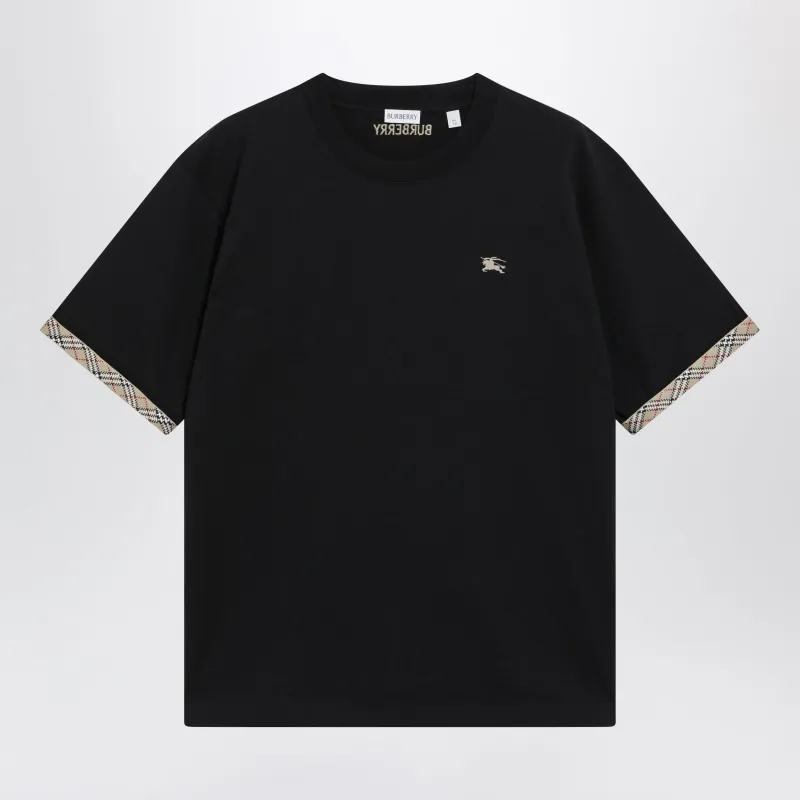 Cotton Jersey T-Shirt With Check Trim In Black made by Burberry