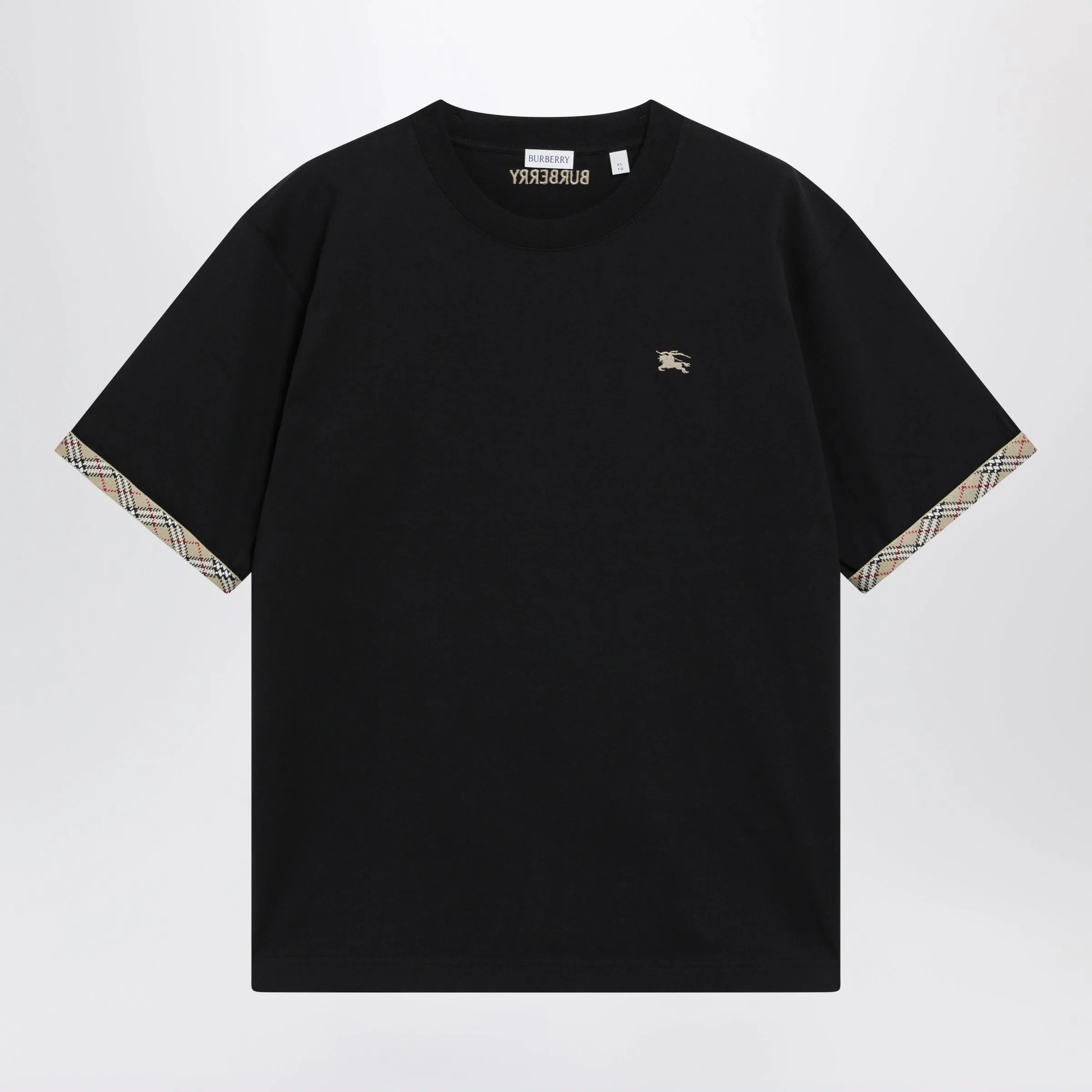 Cotton Jersey T-Shirt With Check Trim In Black sold by Wanan Luxury