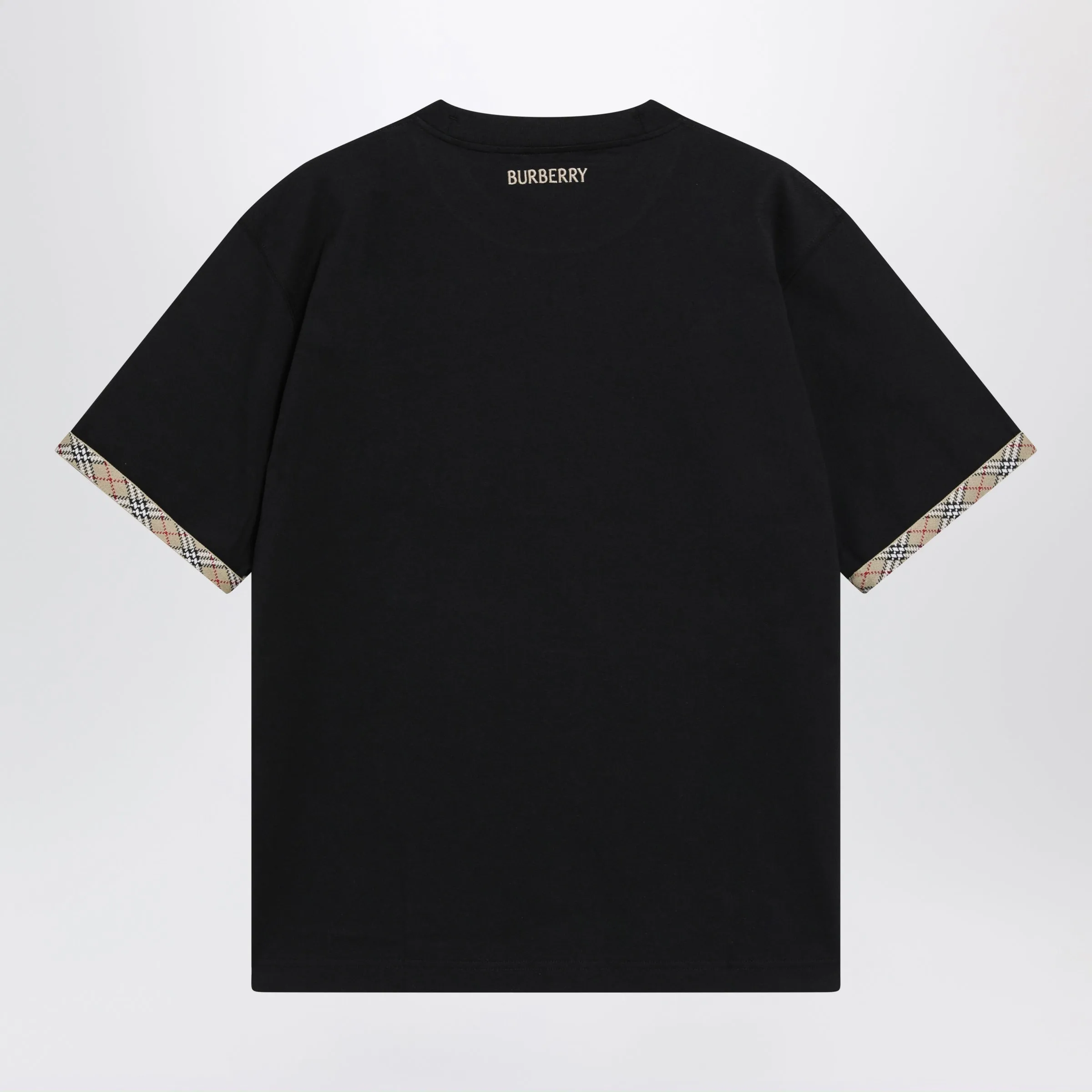 Cotton Jersey T-Shirt With Check Trim In Black sold by Wanan Luxury product image thumbnail 2