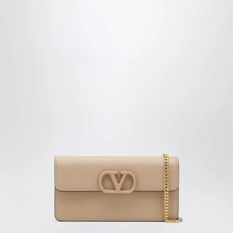 Sand Pink Leather Vlogo Signature Wallet With Chain made by Valentino Garavani