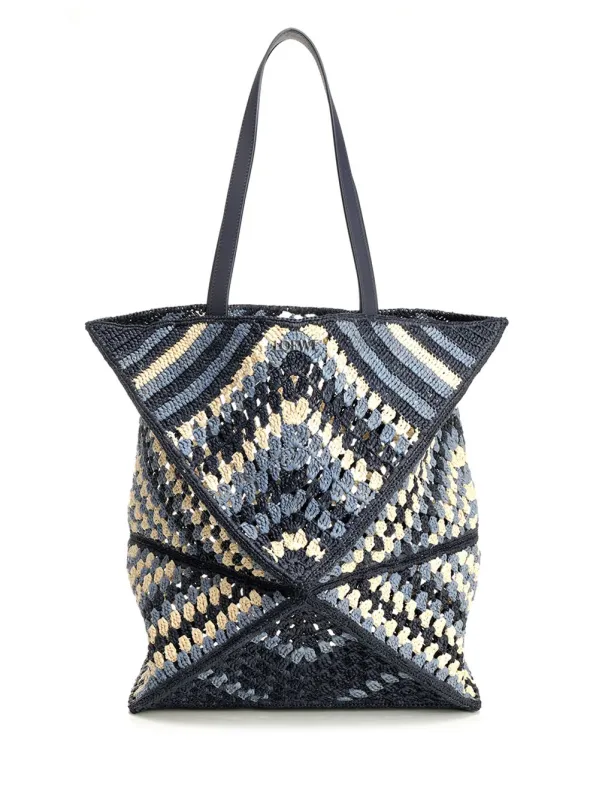 Puzzle Fold Xl Tote Bag In Raffia Shoulder Bags Blue made by Loewe