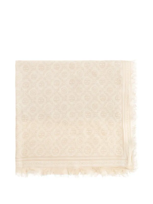 Monogram Wool And Silk Scarf made by Tory Burch