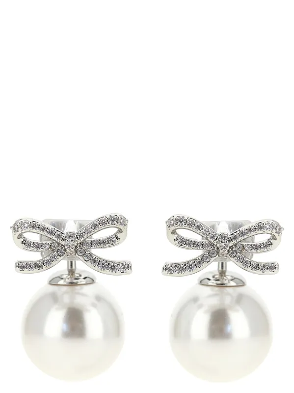 Crystal Bow Pearl Back Jewelry Silver made by Self-Portrait