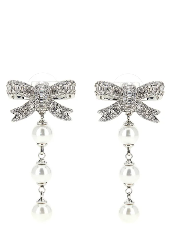 Crystal Bow Pearl Droplet Jewelry Silver made by Self-Portrait