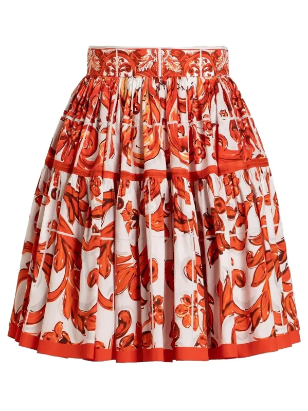 Majolica-Print Poplin Short Skirt made by Dolce & Gabanna