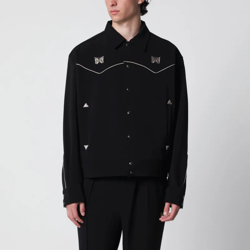 Piping Cowboy Jacket In Stretch Polyester Black made by Needles