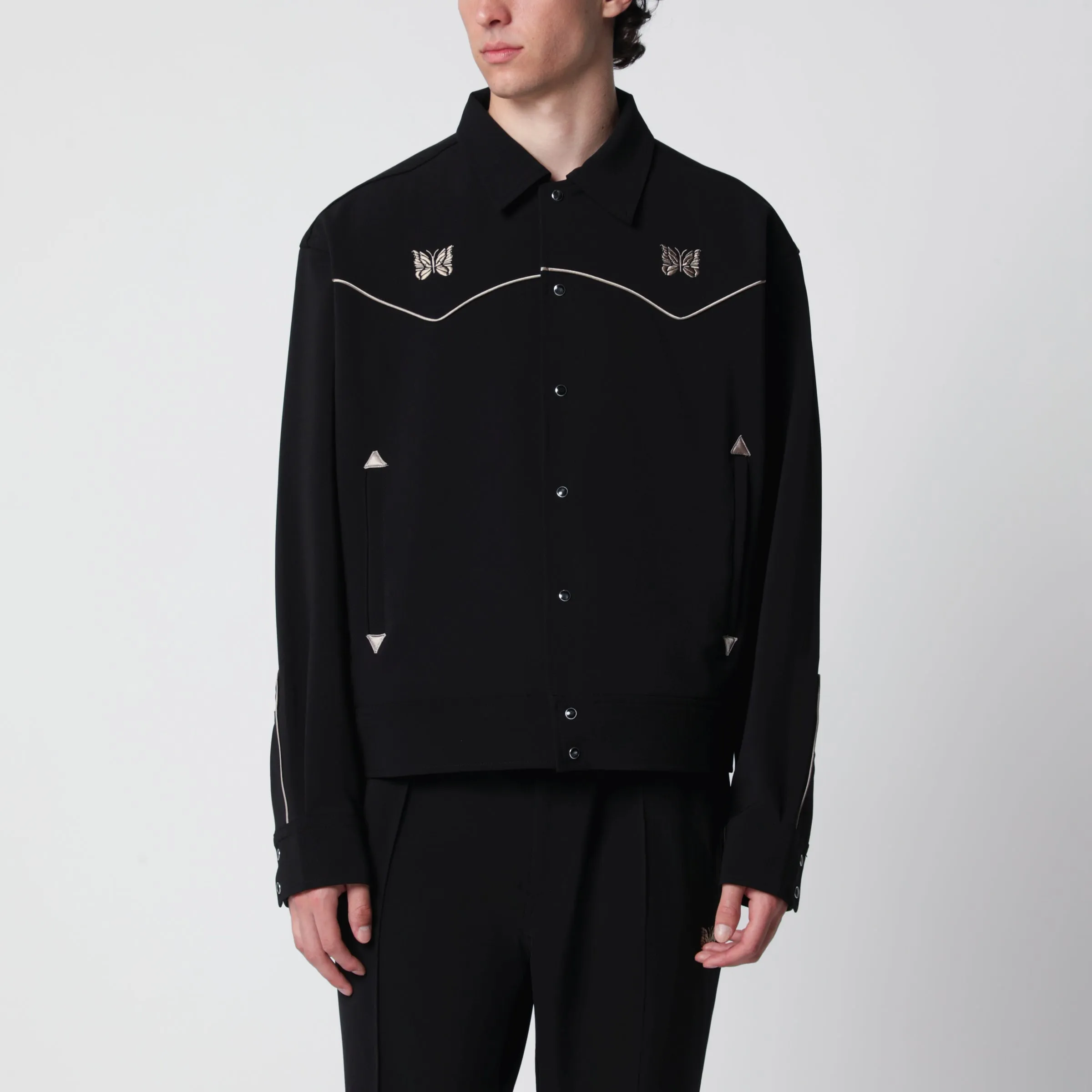 Piping Cowboy Jacket In Stretch Polyester Black sold by Wanan Luxury