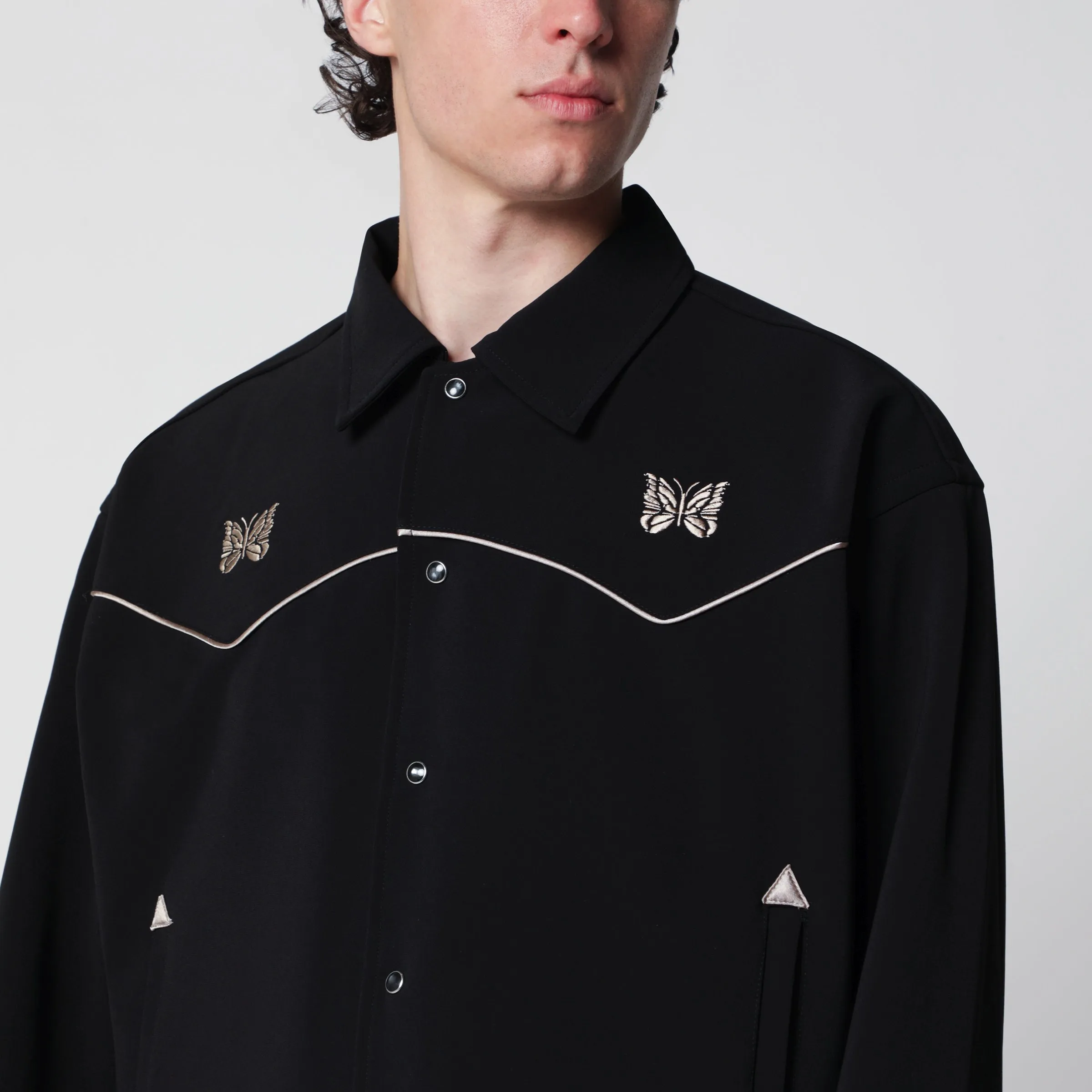 Piping Cowboy Jacket In Stretch Polyester Black sold by Wanan Luxury product image thumbnail 2
