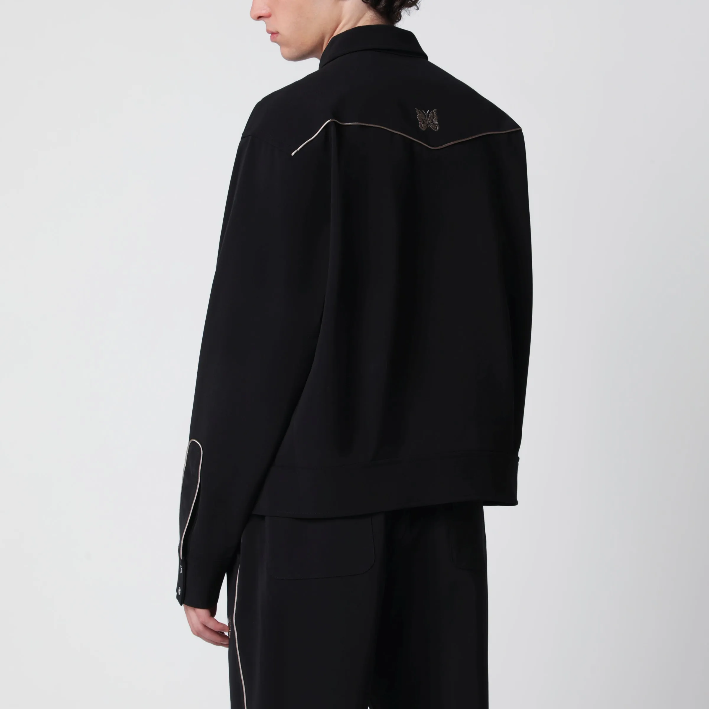 Piping Cowboy Jacket In Stretch Polyester Black sold by Wanan Luxury product image thumbnail 3