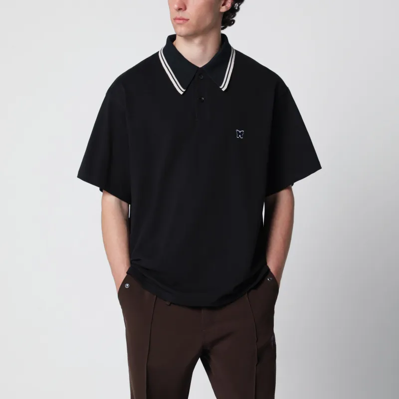 Black Piqué Polo Shirt With Embroidered Butterfly made by Needles