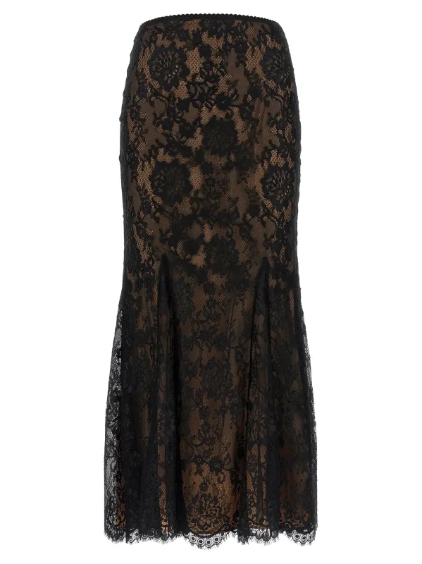Black Lace Midi Skirts Black made by Self-Portrait