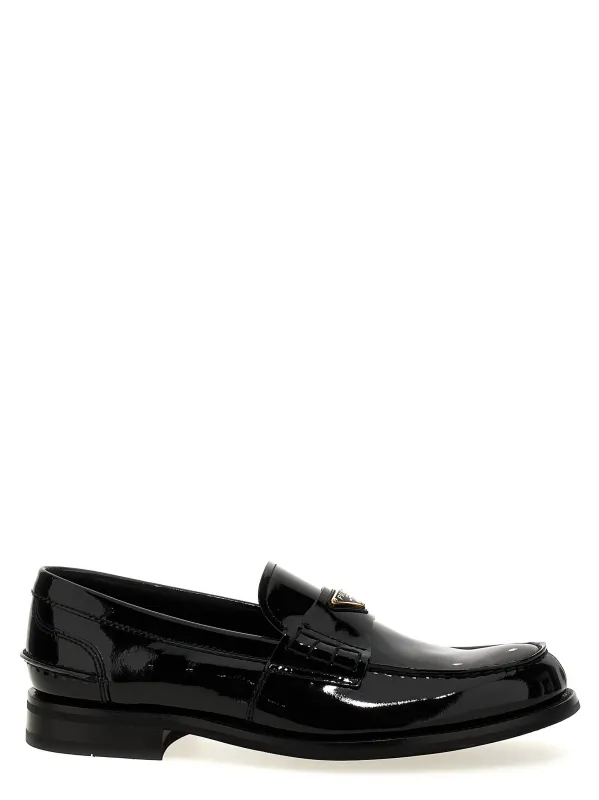 Logo Patent Leather Loafer Black made by Prada