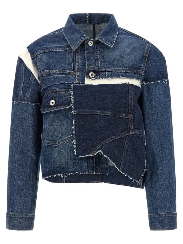 Patchwork Denim Jacket Puffer Jackets Blue made by Sacai