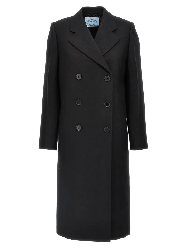 Satin Insert Double-Breasted Coat Coats And Trench Coats Black made by Prada