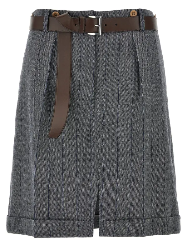 Striped Wool Skirt Skirts Gray made by Prada