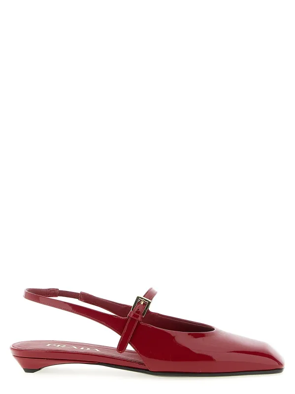 Patent Leather Slingback Flat Shoes Red made by Prada