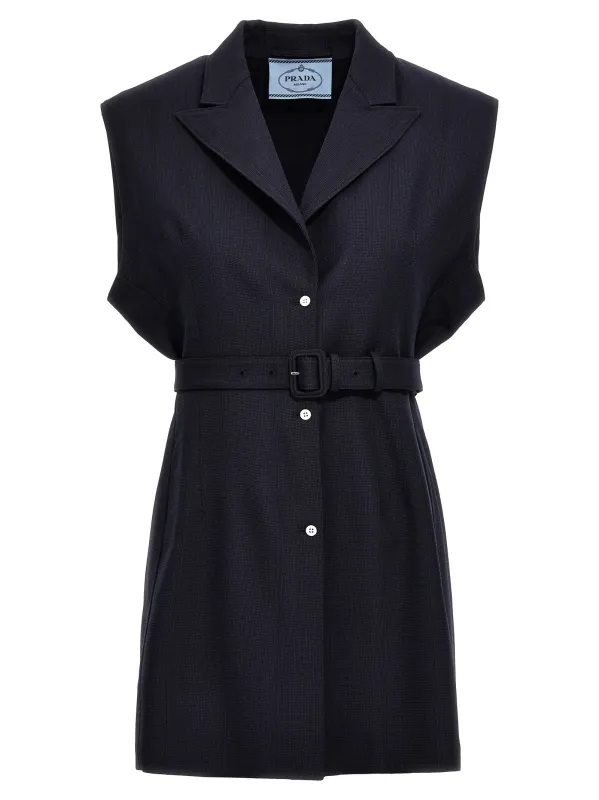 Belt Wool Vest Gilet Blue made by Prada