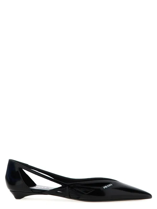 Cut-Out Leather Ballet Flats Flat Shoes Black made by Prada