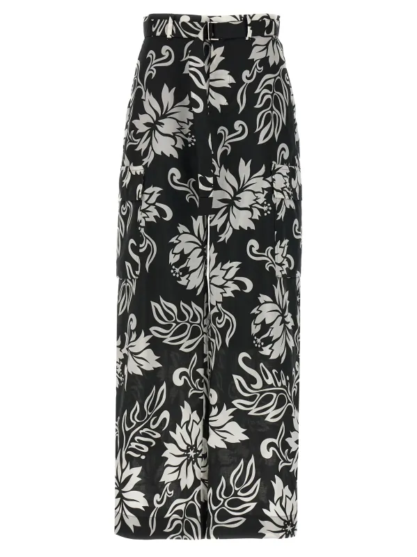 Floral Print Trousers Pants White/Black made by Sacai