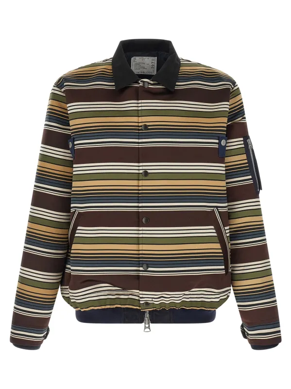 Horizontal Stripe Puffer Jackets Brown made by Sacai