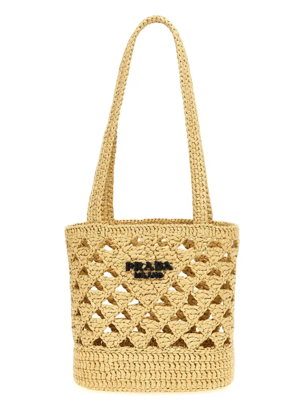 Crochet Logo Handbag Hand Bags Beige made by Prada