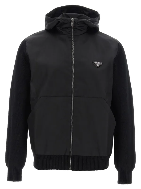 Logo Bimaterial Cardigan Sweaters And Cardigans Black made by Prada