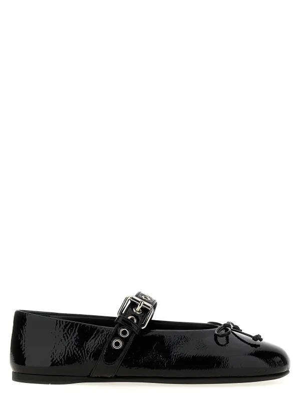 Buckle And Bow Ballet Flats Flat Shoes Black made by Miu Miu