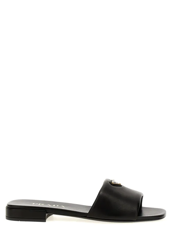 Logo Leather Sandals Black made by Prada