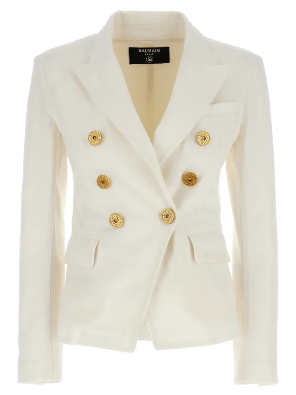 Double-Breasted Denim Blazer Blazers White made by Balmain