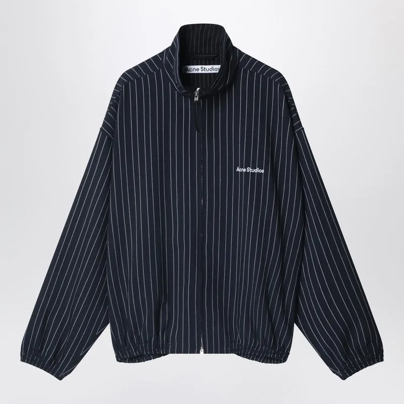 Navy Blue Zip-Up Jacket With Pinstripe Pattern made by Acne Studios