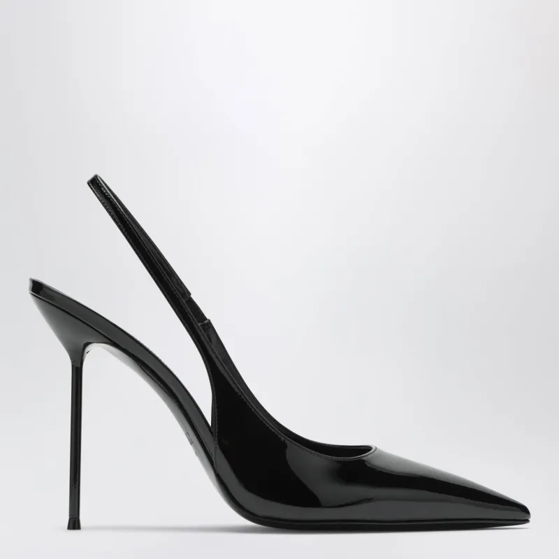 Lidia Slingback Pumps In Black Patent Leather made by Paris Texas