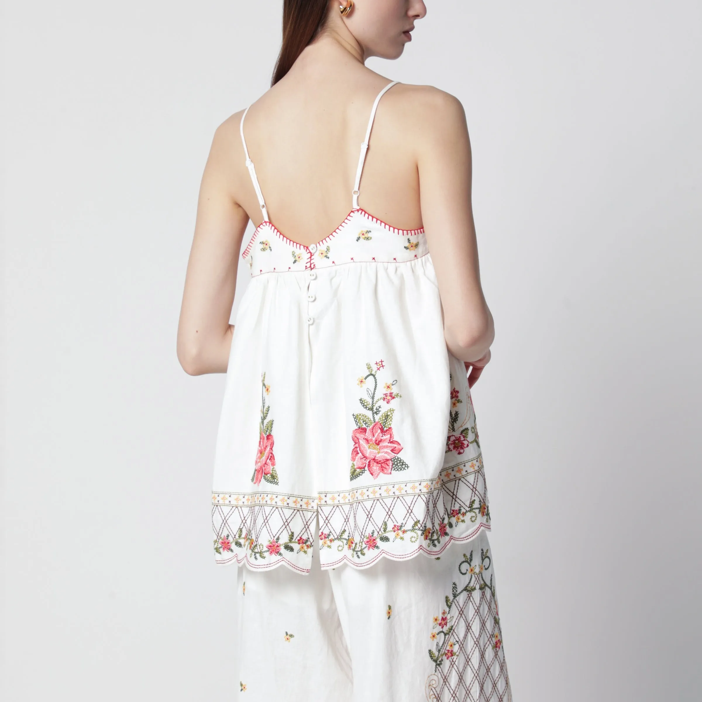 Linen-Blend Top With Floral Embroidery sold by Wanan Luxury product image thumbnail 3