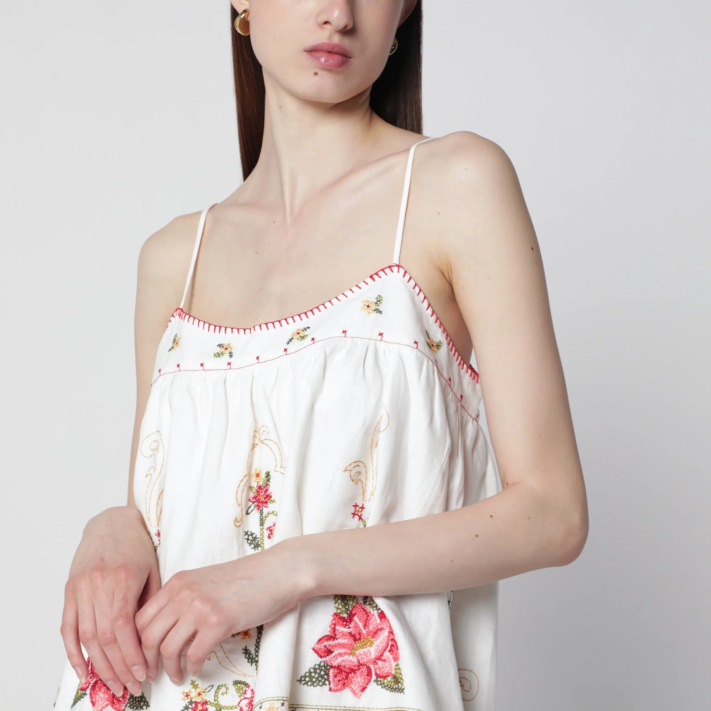Linen-Blend Top With Floral Embroidery sold by Wanan Luxury product image thumbnail 2