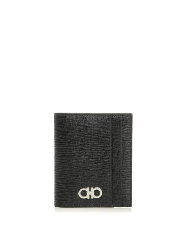 Gancini Credit Card Holder Wallets Black made by Salvatore Ferragamo