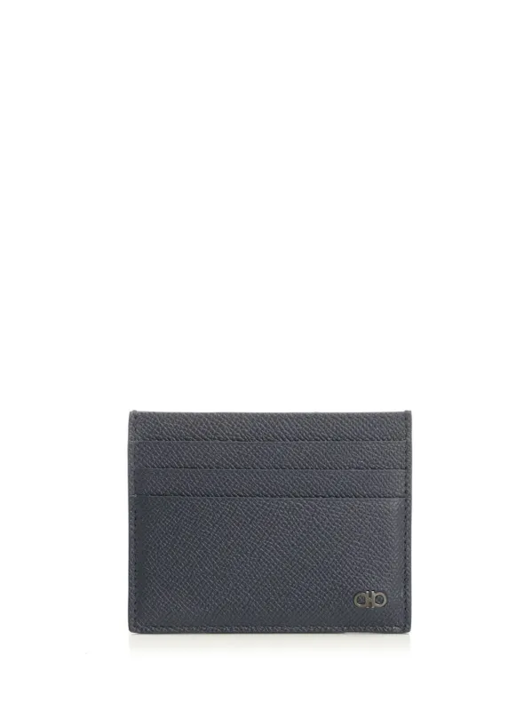 Gancini Credit Card Holder Wallets Blue made by Salvatore Ferragamo