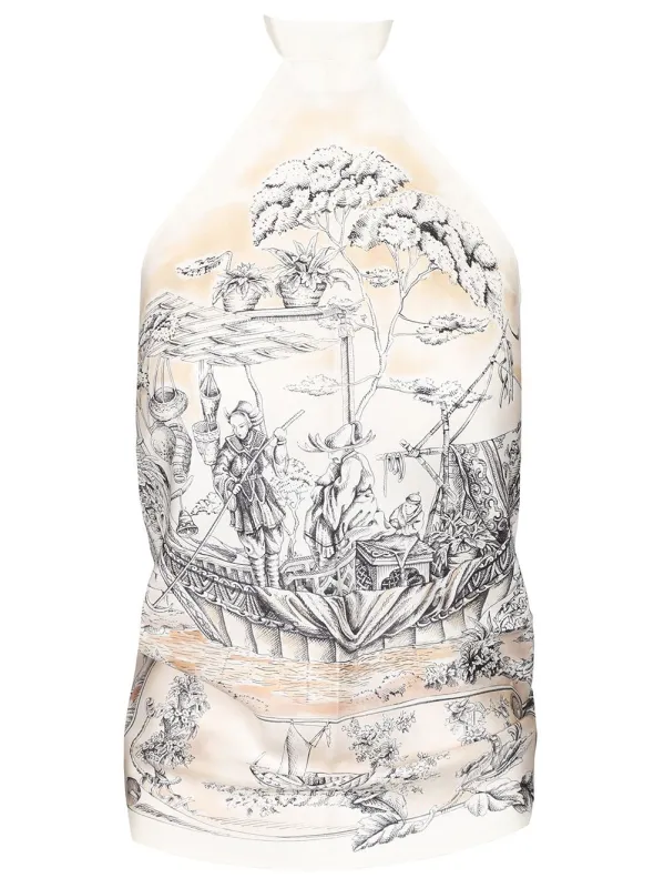 Top Foulard With Ethnic Print Tops Beige made by Salvatore Ferragamo