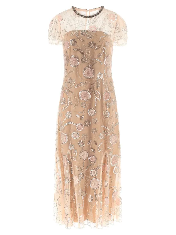 Pink Flower Sequin Embellished Midi Dresses Pink made by Self-Portrait