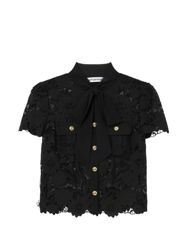 Tie Neck Lace Top made by Self-Portrait