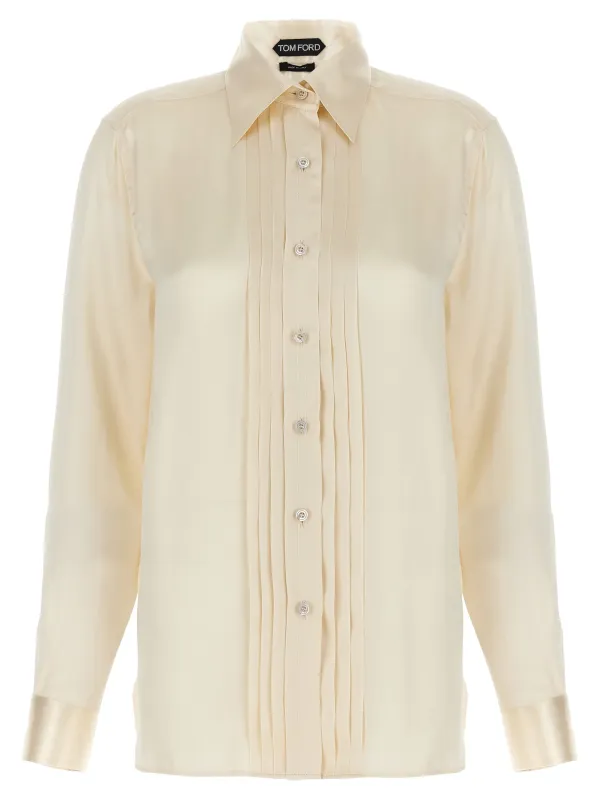 Pleated Plastron Shirt Shirt And Blouse White made by Tom Ford