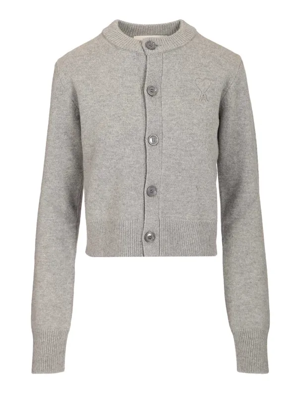 Crew Neck Cardigan Knitwear Grey made by Ami