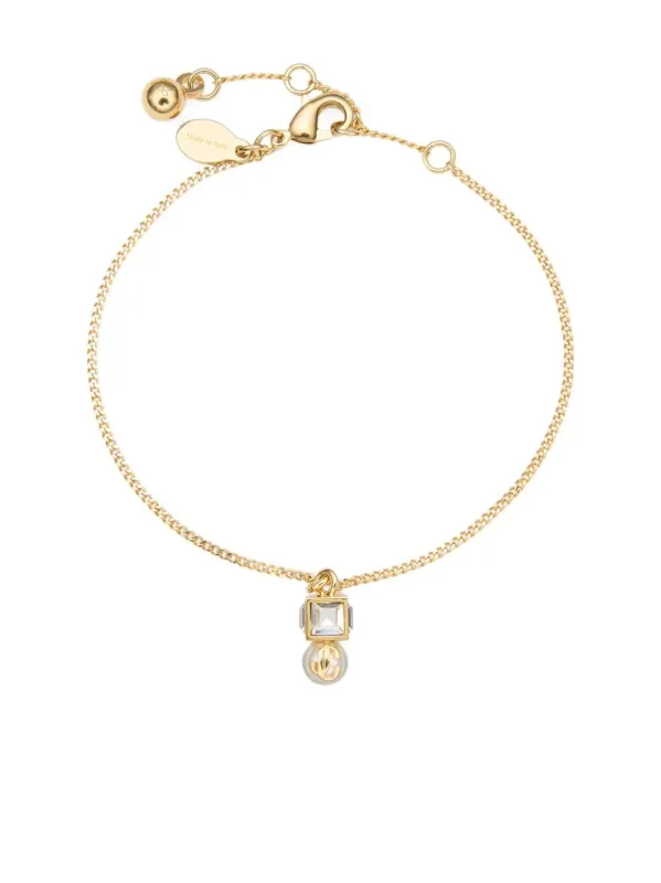 Gold Metal Jc Pearl Cube Bracelet With Pearl And Crystal Cube made by Jimmy Choo