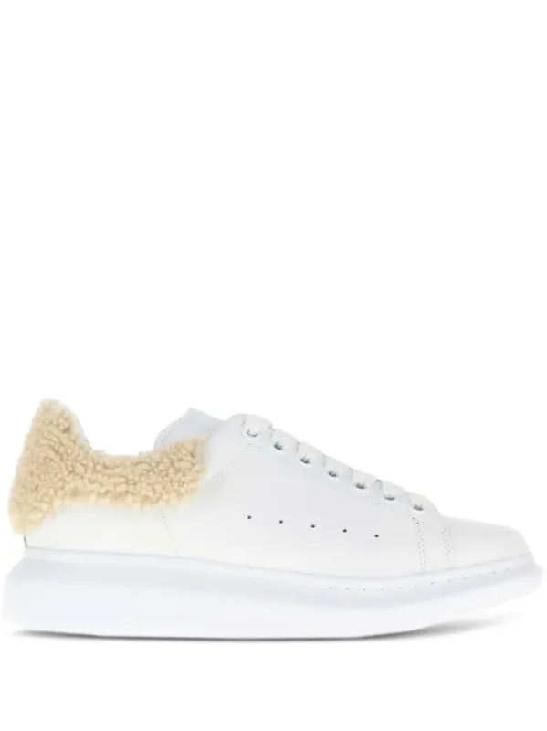 Oversized Sneakers In White Leather With Shearling Heel Tab made by Alexander McQueen