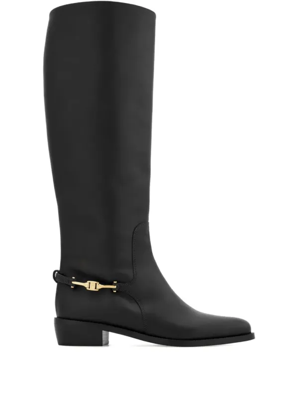 F Buckle Therma Knee Riding Boots made by Salvatore Ferragamo