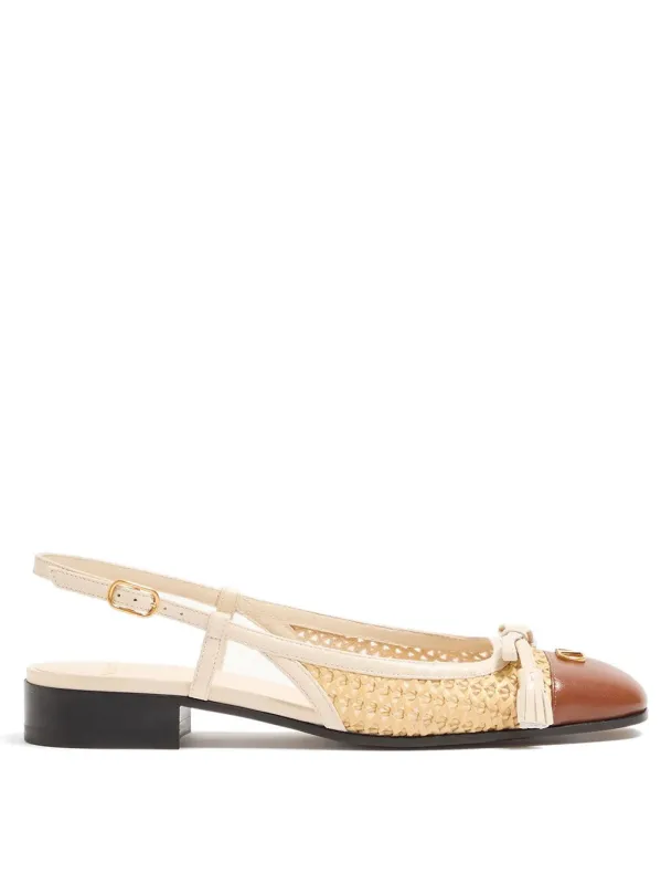 Valet Du Roi Leather And Raffia Slingback Ballerinas made by Valentino Garavani