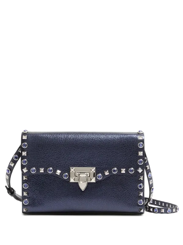 Valentino Garavani Rockstud Small Shoulder Bag In Laminated Leather With Cabochon Stones made by Valentino Garavani