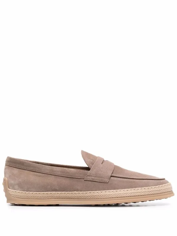Suede Loafers With Rubber Outsole And Raffia Piping made by Tod's