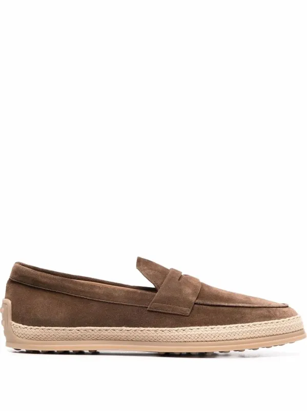 Suede Loafers With Rubber Outsole And Raffia Piping made by Tod's
